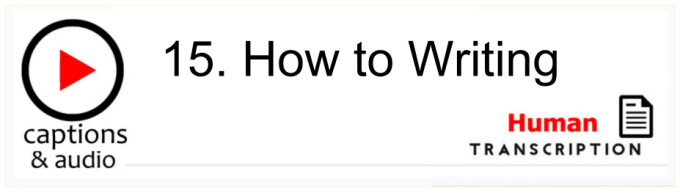 White button showing episode 15, How to Writing, with machine transcription. Published by Gavin Ruston