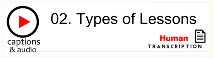 White button showing episode 2, Types of Lessons, with machine transcription. Published by Gavin Ruston