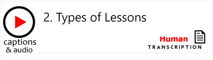 White button showing episode 2, Types of Lessons, with machine transcription. Published by Gavin Ruston