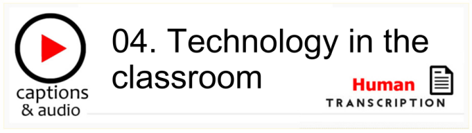 White button showing episode 4, Technology in the Classroom, with machine transcription. Published by Gavin Ruston